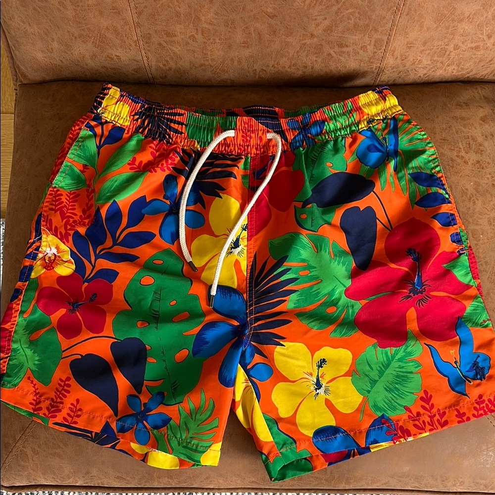Ralph Lauren Orange and Blue Swim Trunks Tropical Design